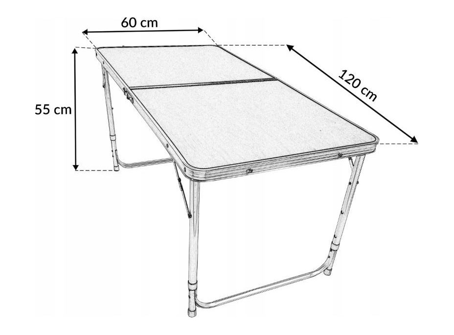 Skládací kempingový stůl s nastavitelnou výškou 120x50x55-70 cm - šedý