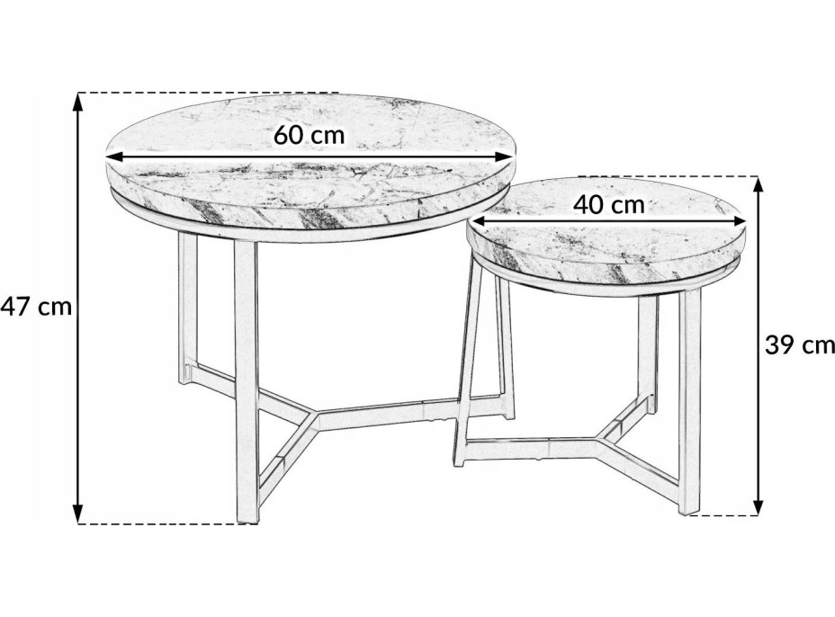 Konferenční stolek ROUND DUO - šedý mramor/černý - 60x47 cm