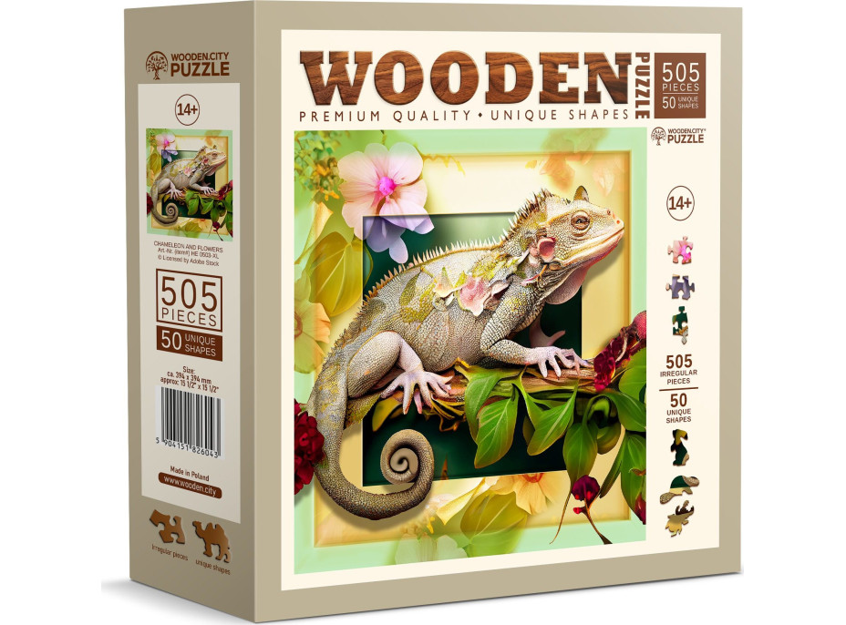 WOODEN CITY Dřevěné puzzle Chameleon a květiny 505 dílků