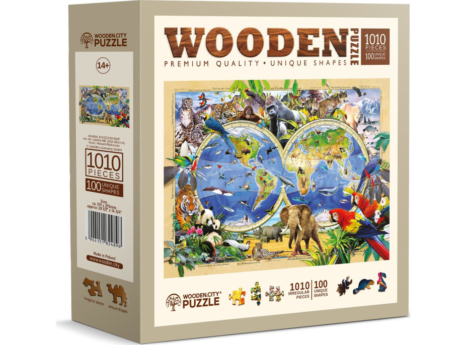 WOODEN CITY Dřevěné puzzle Mapa světa zvířat 1010 dílků