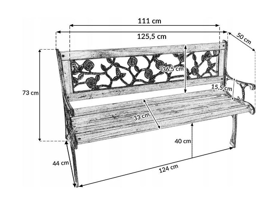 Zahradní lavička ROSES - 126x52x73,5 cm