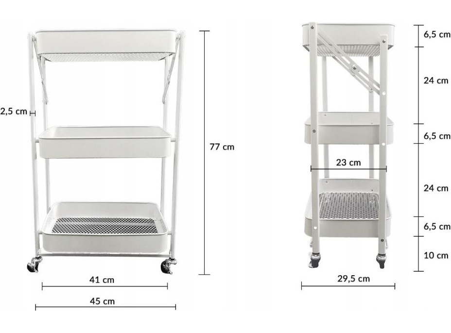 Kovový skládací kuchyňský vozík 77 cm - bílý