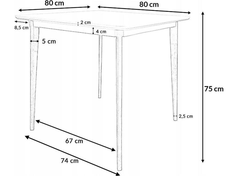 Jídelní stůl EMMA 80x80x75 cm - bílý