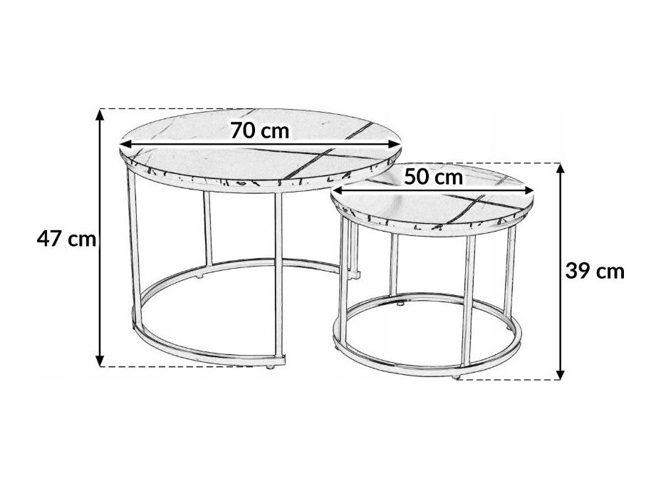 Konferenční stolek DUO ROUND - černý mramor/zlatý - 70x47 cm