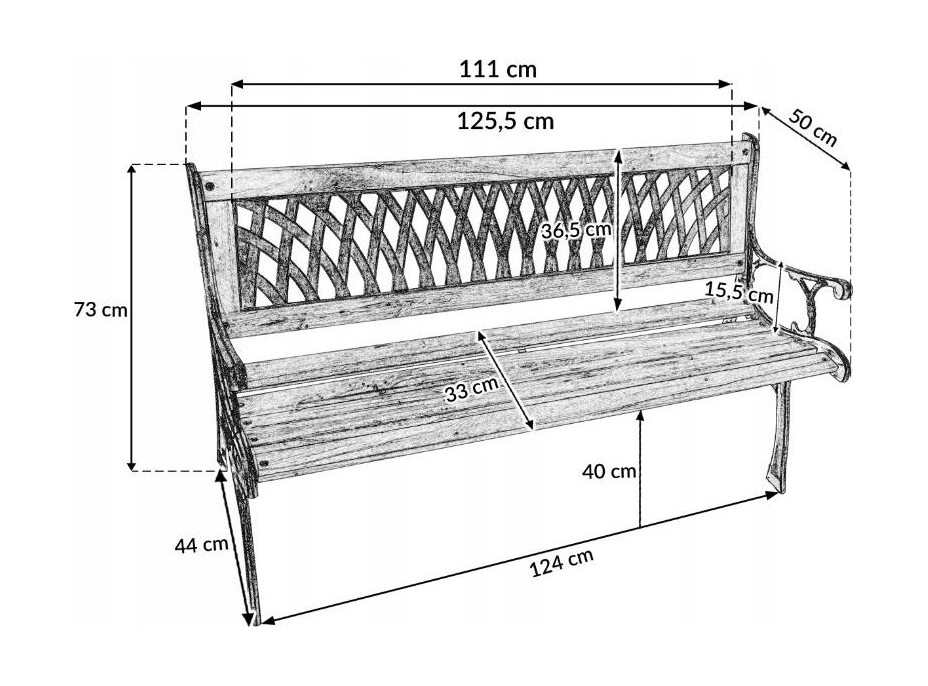 Zahradní lavička KARO 126x52x73,5 cm