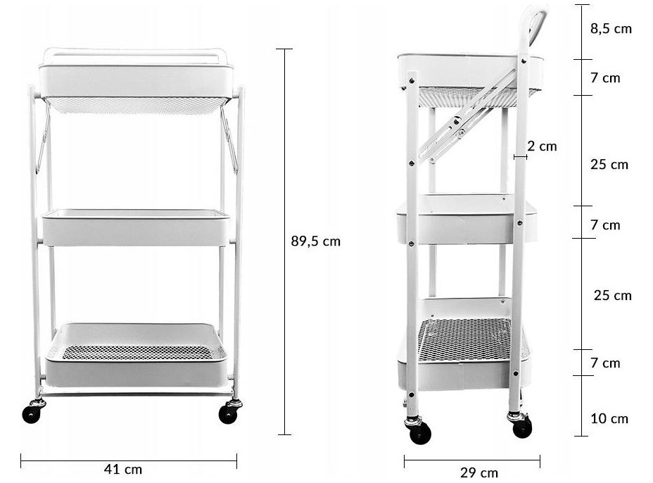 Kovový skládací kuchyňský vozík 89,5 cm - bílý