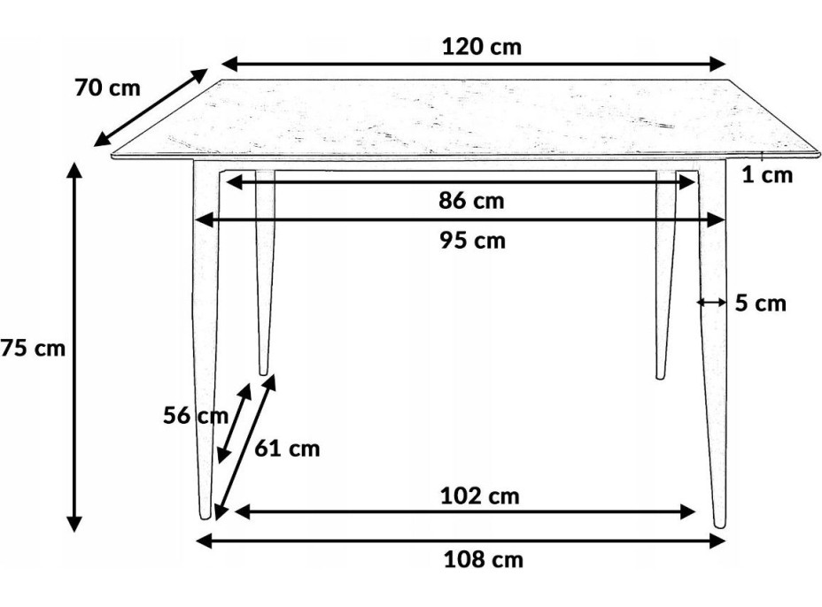 Jídelní stůl MARQUISE - 120x70x75 cm - černý/zlatý