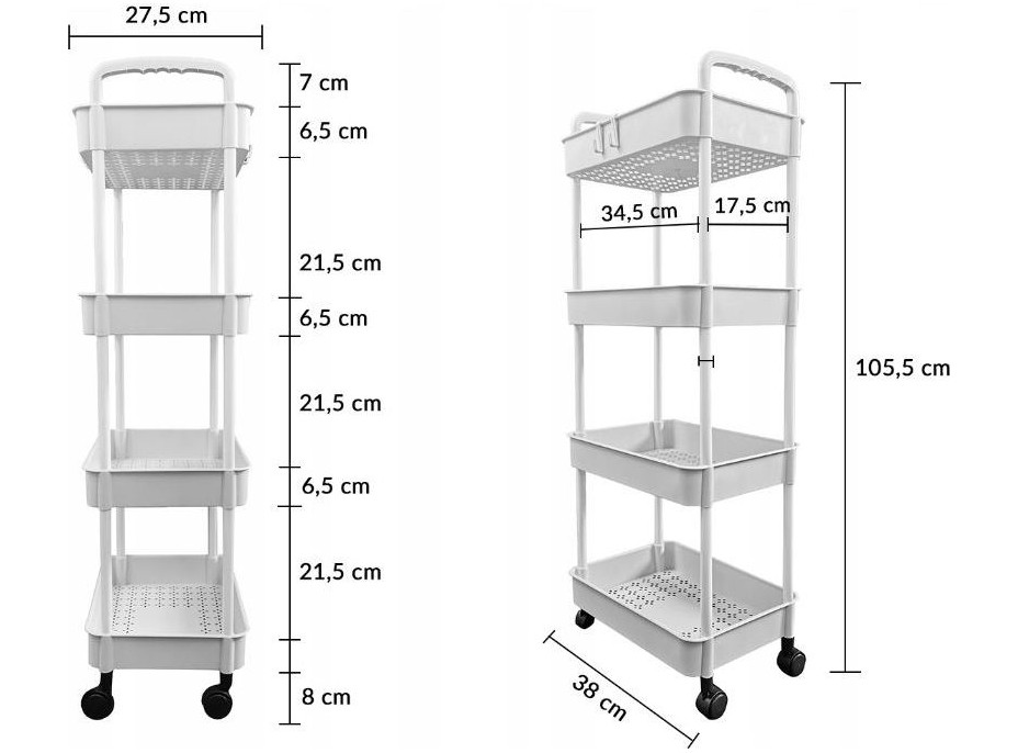 Kuchyňský vozík 100 cm - 4 police - bílý