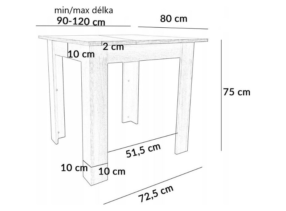 Jídelní stůl ADAM 90(120)x80x75 cm - rozkládací - dub