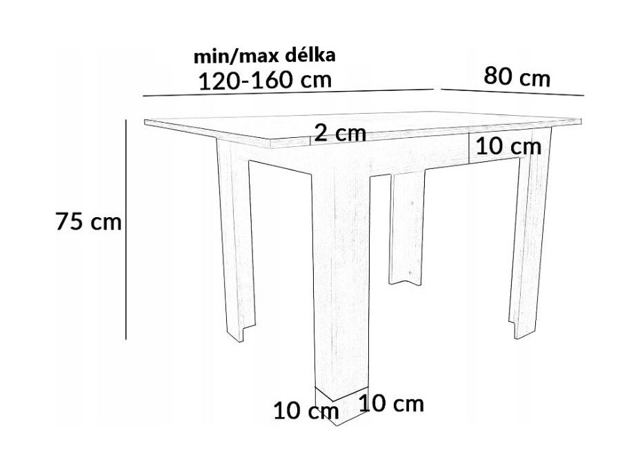 Jídelní stůl ADAM 120(160)x80x75 cm - rozkládací - dub sonoma