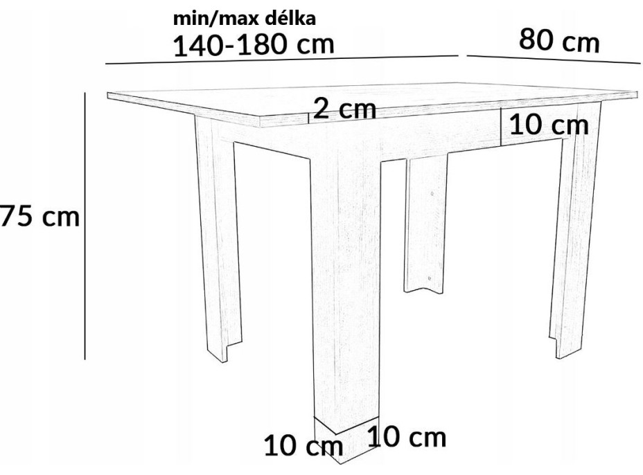 Jídelní stůl ADAM 140(180)x80x75 cm - rozkládací - dub