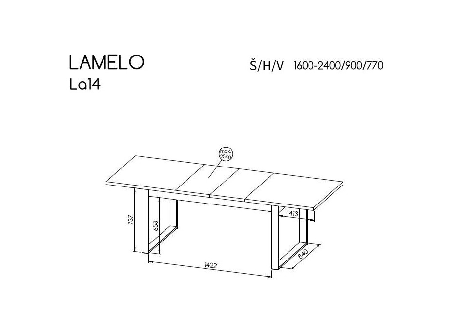 Jídelní stůl LAMELO LA14 - rozkládací - dub wotan/černá