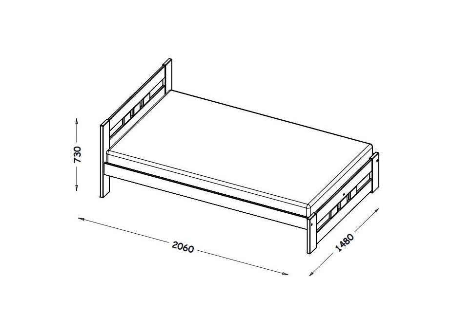 Postel z masivu borovice ROMA - 200x140 cm - přírodní