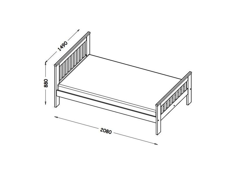 Postel z masivu borovice LAURA - 200x140 cm - bílá