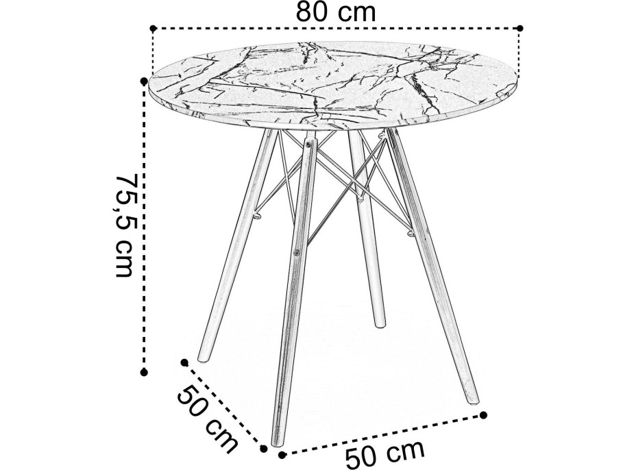 Jídelní kulatý stůl PARIS Black 80 cm - bílý mramor