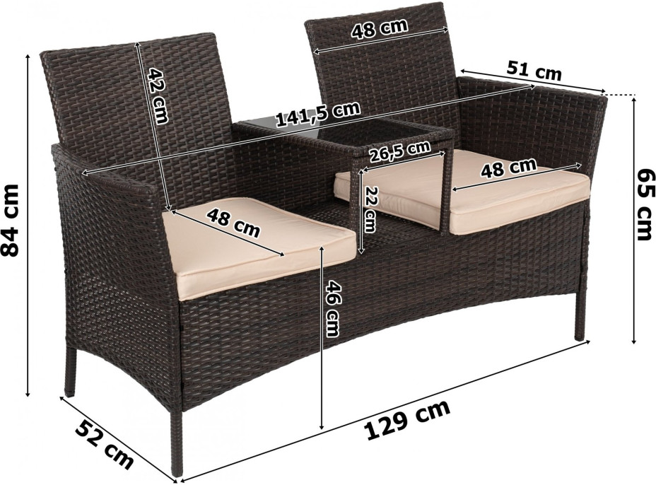 Zahradní ratanová pohovka se stolkem CORDOBA - hnědá
