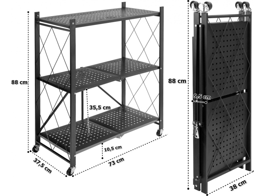 Skládací regál GESTEL - 3 police - černý