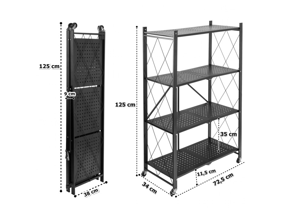 Skládací regál GESTEL - 4 police - černý