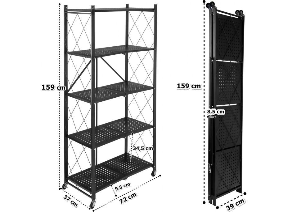 Skládací regál GESTEL - 5 polic - černý