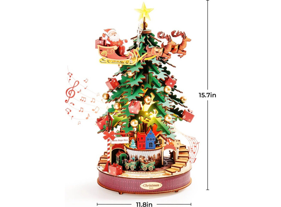 RoboTime 3D dřevěná skládačka hrací skříňky Vánoční stromeček