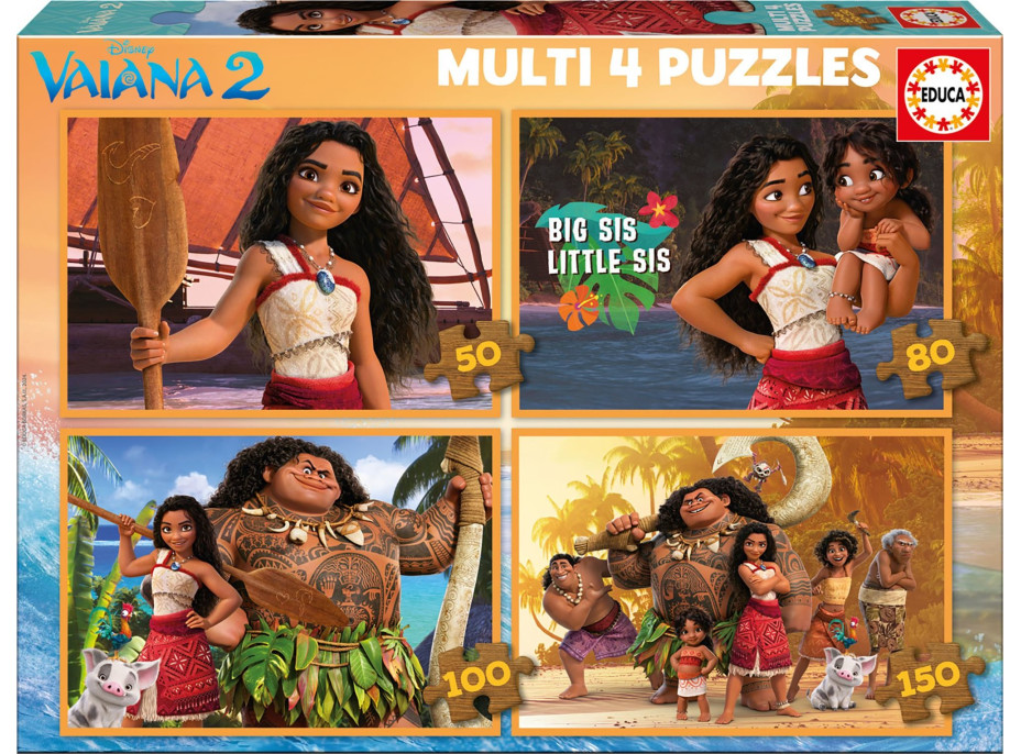 EDUCA Puzzle Vaiana 2, 4v1 (50,80,100,150 dílků)