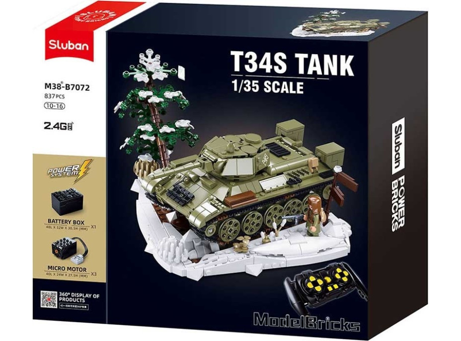 Sluban Power Bricks M38-B7072 R/C T34/76 (1942) Tank na dálkové ovládání