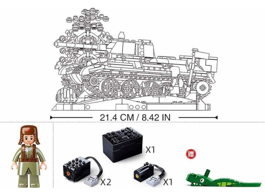 Sluban Power Bricks M38-B7072 R/C T34/76 (1942) Tank na dálkové ovládání