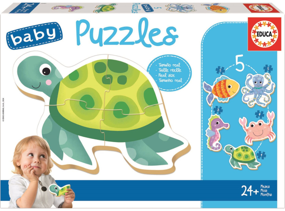 EDUCA Baby puzzle Vodní zvířata 5v1 (3-5 dílků)