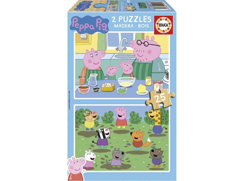 EDUCA Dřevěné puzzle Prasátko Peppa 2x25 dílků