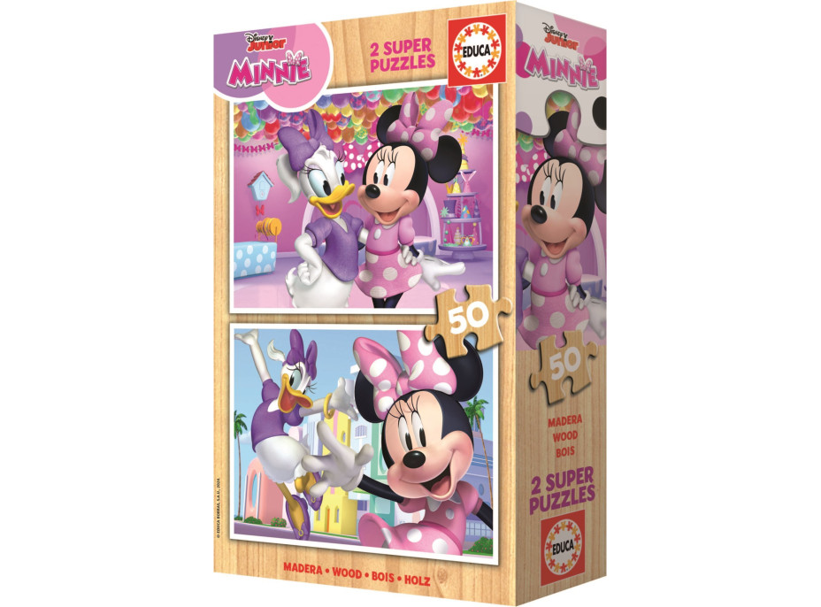 EDUCA Dřevěné puzzle Minnie a Daisy 2x50 dílků