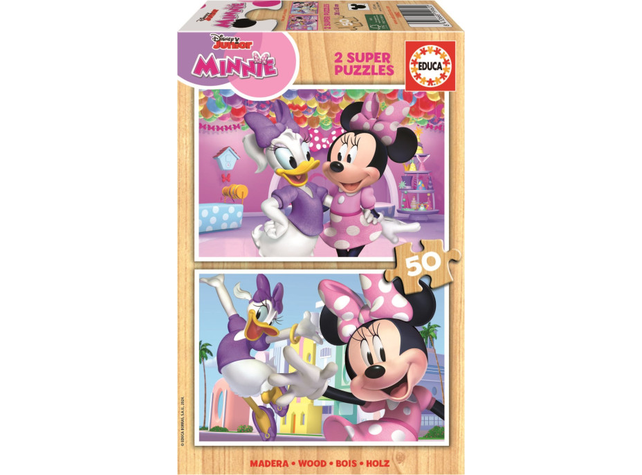 EDUCA Dřevěné puzzle Minnie a Daisy 2x50 dílků