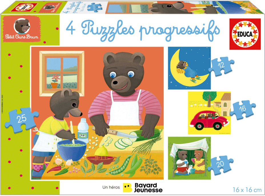 EDUCA Puzzle Petit Ours Brun 4v1 (12,16,20,25 dílků)