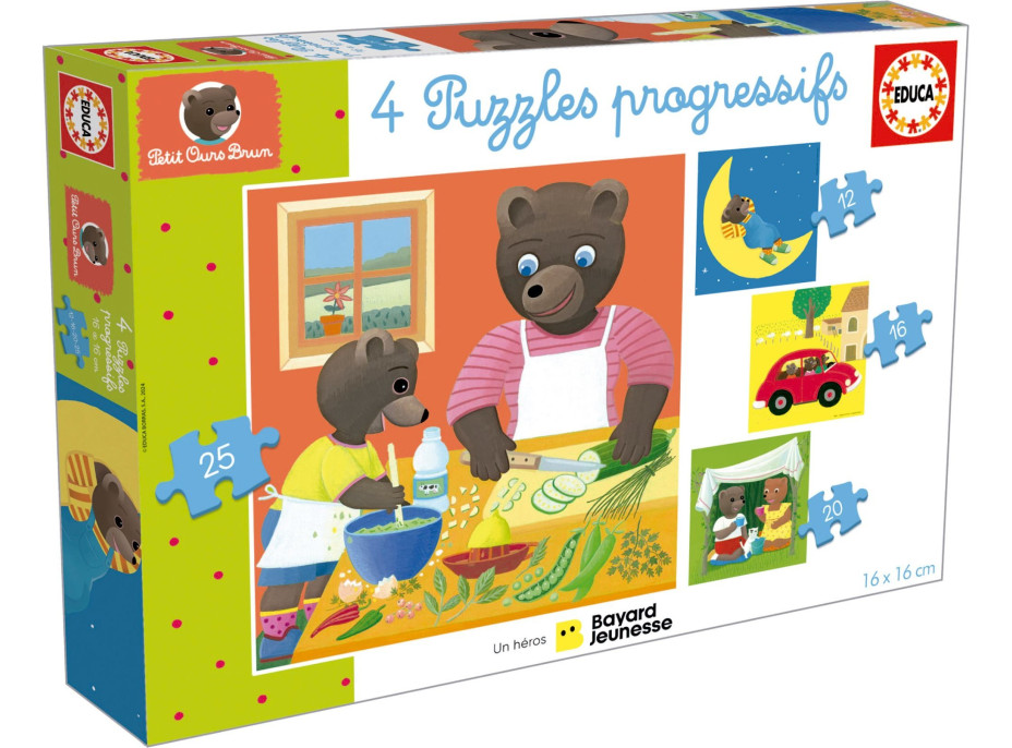 EDUCA Puzzle Petit Ours Brun 4v1 (12,16,20,25 dílků)