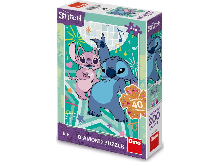 DINO Puzzle s drahokamy Stitch 200 dílků