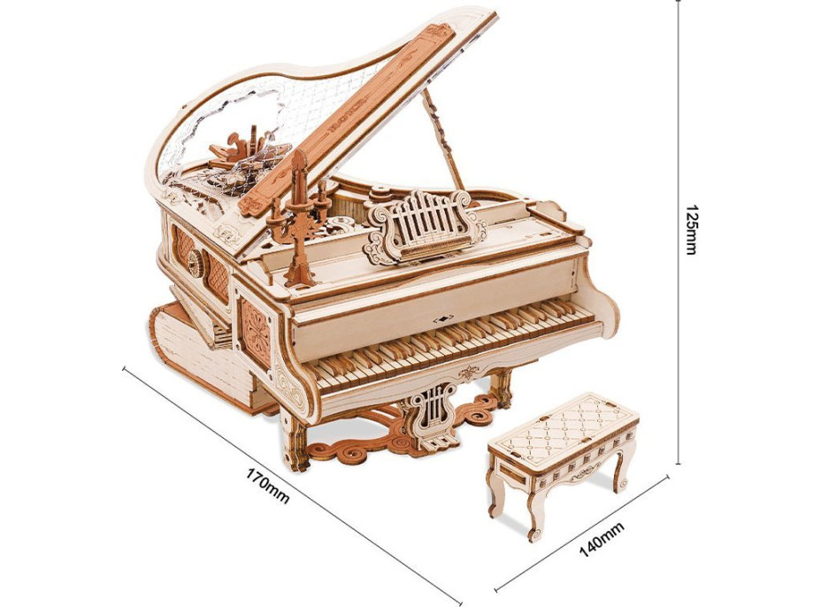 ROBOTIME Rokr 3D dřevěné puzzle Kouzelný klavír (hrací skříňka) 223 dílků