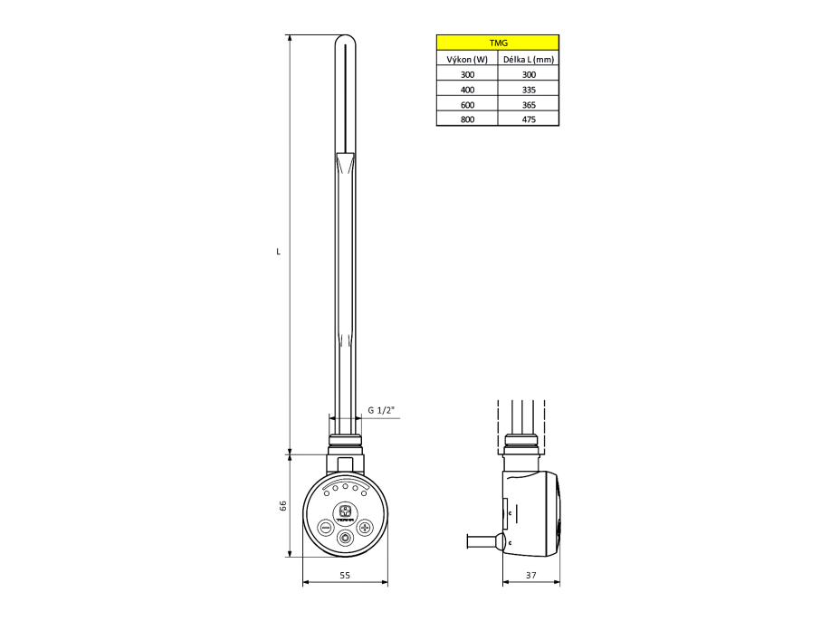 Aqualine Elektrická topná tyč s termostatem, 300 W, bílá TMG300