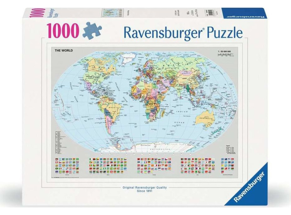 RAVENSBURGER Puzzle Politická mapa světa 1000 dílků