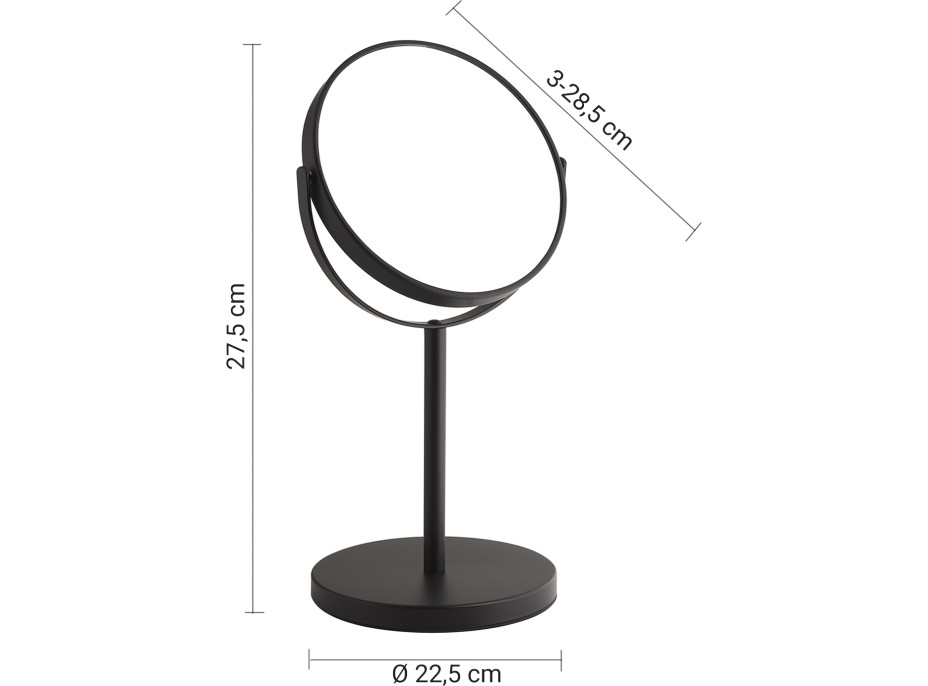 Gedy ANNA kosmetické zrcátko na postavení, Ø 163mm, oboustranné, černá mat 211214