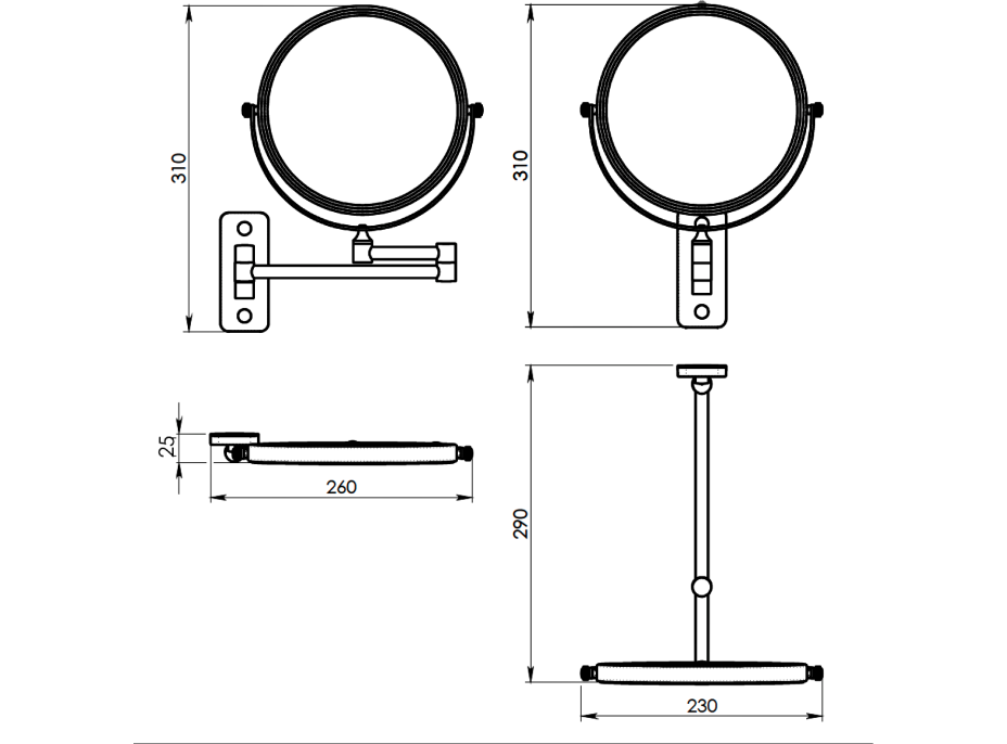 Gedy GAIA kosmetické zrcátko závěsné, Ø 180mm, oboustranné, chrom CO202413