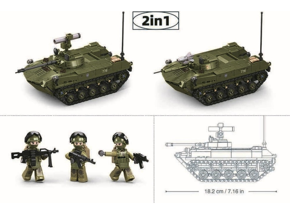 Sluban Model Bricks M38-B1250 Tank BMD-2S v měřítku 1:35