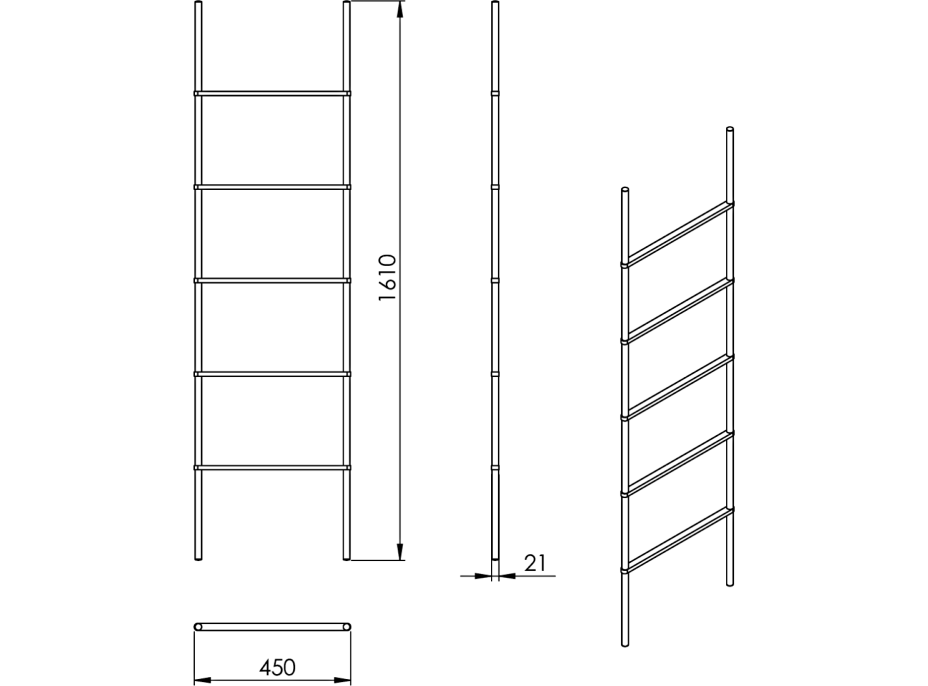 Gedy KENTA sušák ručníků na opření 450x1610x21mm, černá/bambus 303141