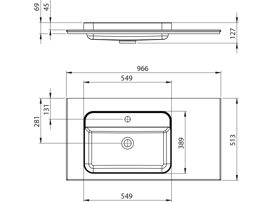 Sapho BRAHEA umyvadlo 96, 6x51, 5cm, rockstone, levé, bílá mat BT097L