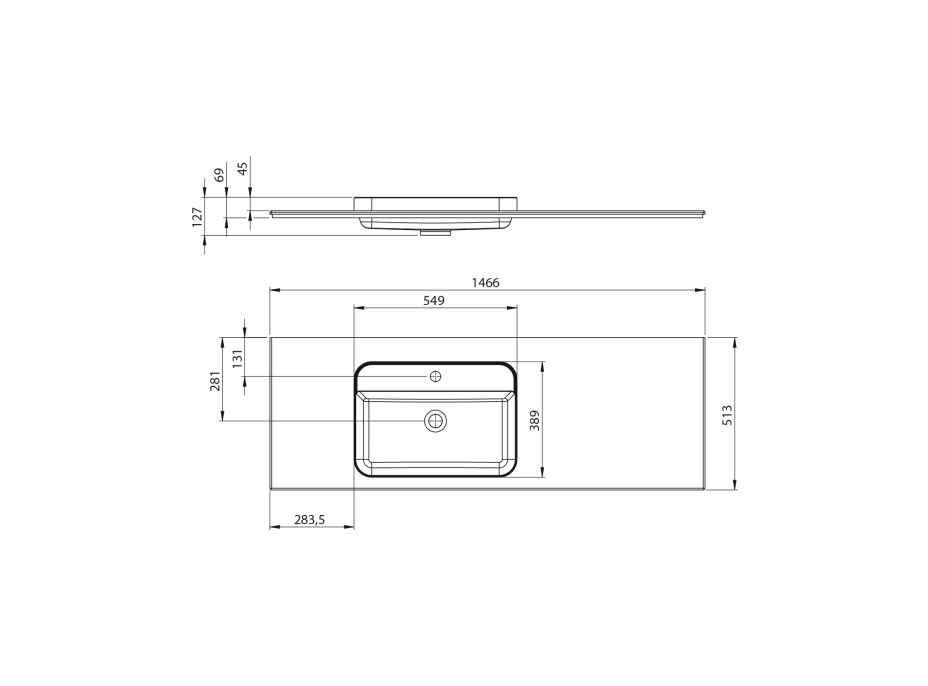 Sapho BRAHEA umyvadlo 146, 6x51, 5cm, rockstone, levé, bílá mat BT147L