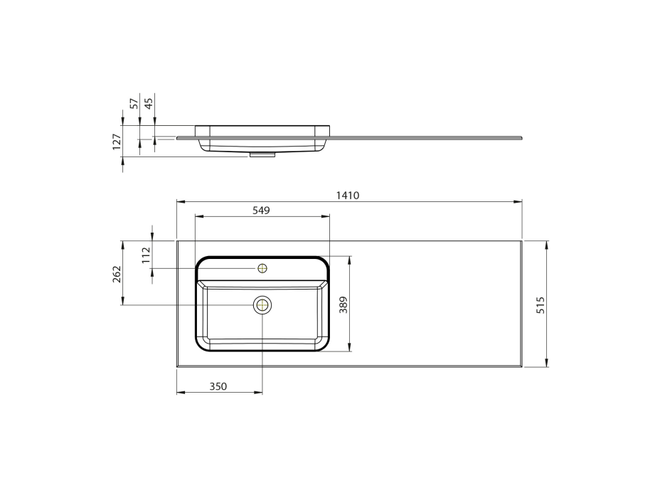 Sapho BRAHEA umyvadlo 141x51, 5cm (70+70cm), levé, bílá mat BL141L