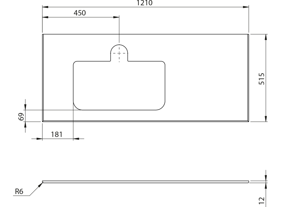 Sapho BRAHEA deska rockstone s otvorem 121x51, 5cm (90+30cm), levá, bílá mat BL121-0101-L