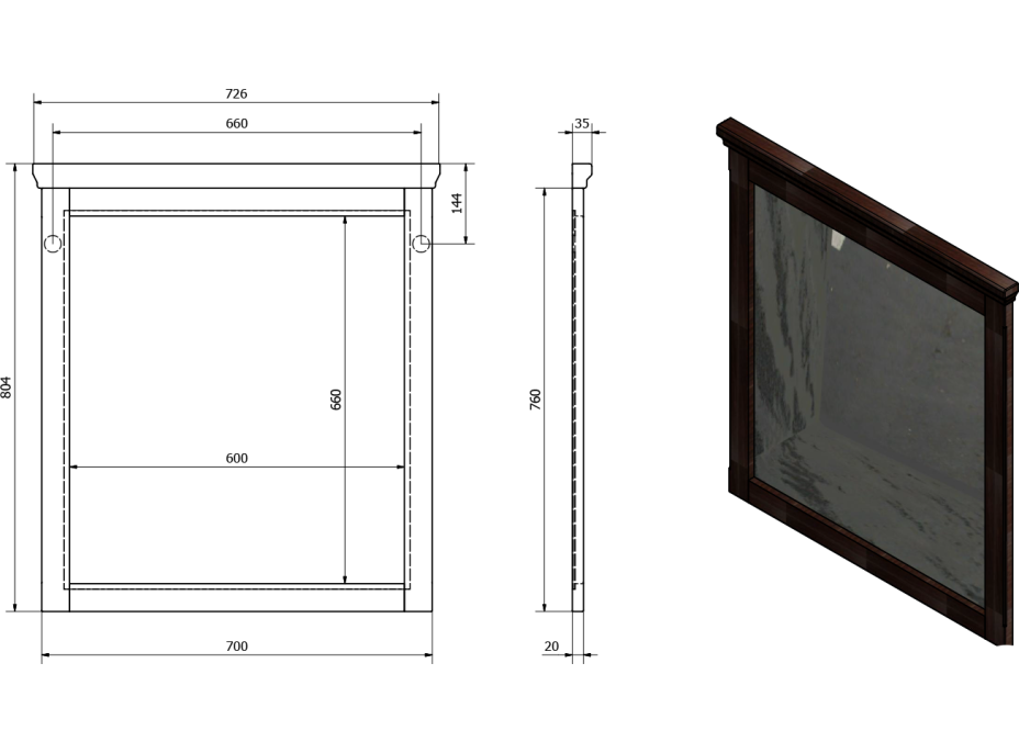 Sapho CROSS zrcadlo v dřevěném rámu 70x80cm, buk CR312