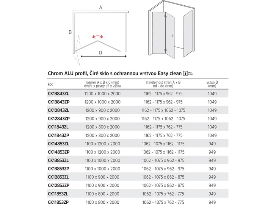 Obdélníkový sprchový kout NOVEA - levé provedení - chrom ALU/sklo Čiré