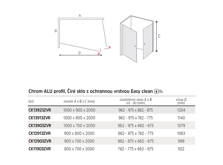 Pivotový sprchový kout NOVEA DUO - obdélník - chrom ALU/sklo Čiré