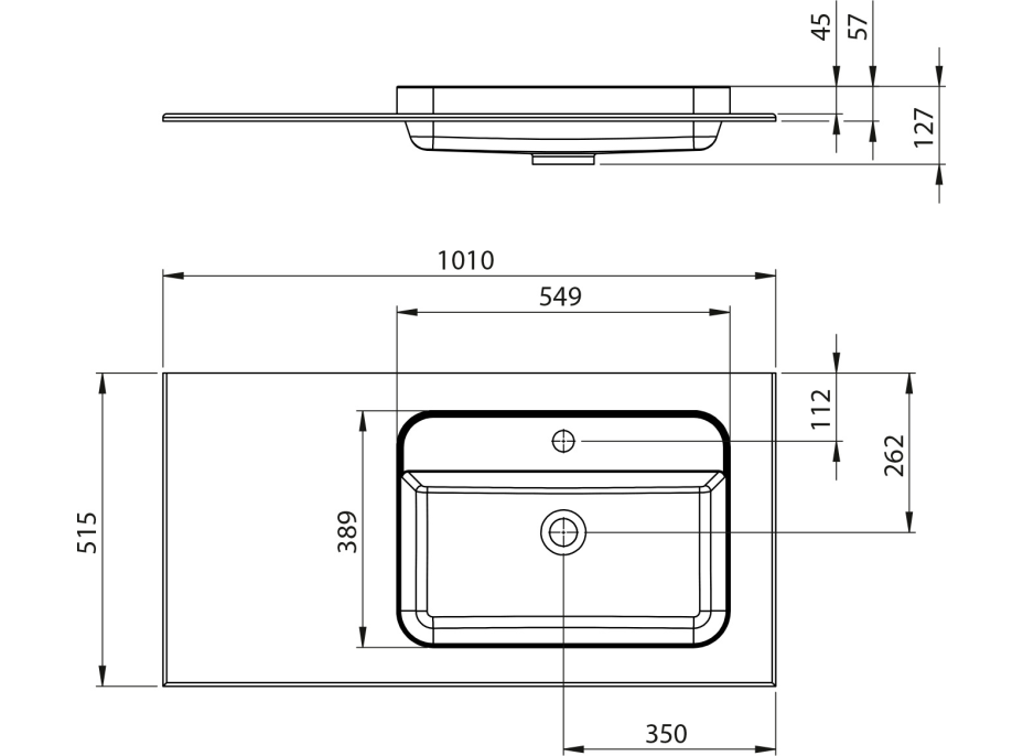 Sapho BRAHEA umyvadlo 101x51, 5cm (30+70cm), pravé, bílá mat BL101-70R