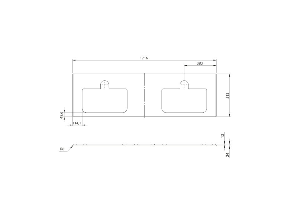 Sapho BRAHEA deska rockstone se 2 otvory 171, 6x51, 5cm, bílá mat BT172-0101